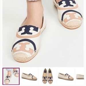 Tory Burch Poppy Espadrille Canvas/ Calf Leather WOMEN 7.5 (POWDER/ MULTI 261)